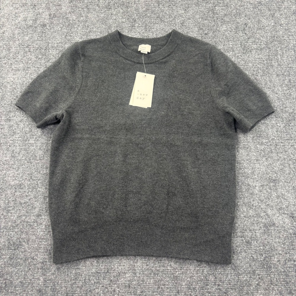 A New Day Short Sleeve Sweater XS Gray Recycled Knit Crewneck Men's